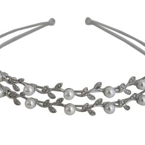 Fine Silver Plated Elegant Simulated Pearl Headband Double Row